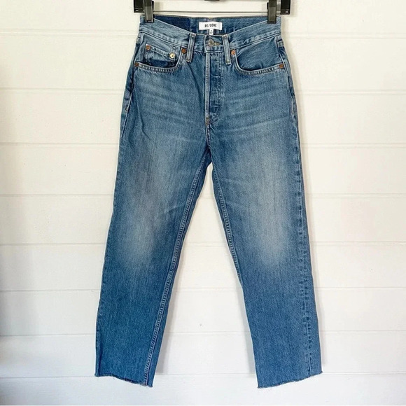 Re/Done Women’s High Rise Straight Leg Button Fly Jeans in Medium Wash Size 24 - Picture 1 of 10